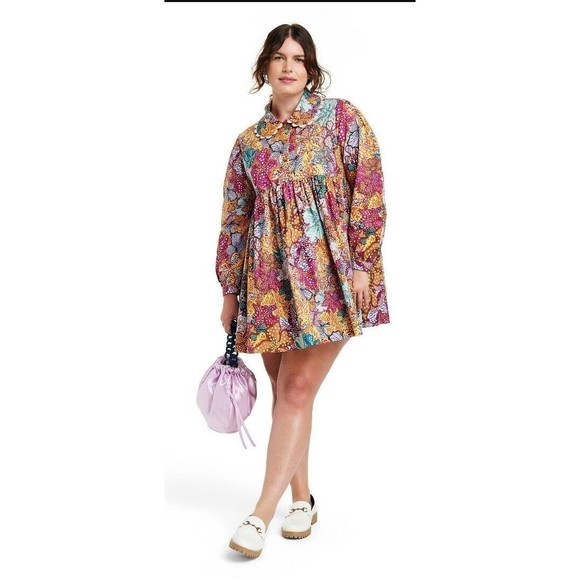 Kika Vargas Target Women Medium Anemone Floral Mini Dress Pink Blue Gold EUC - Picture 1 of 8